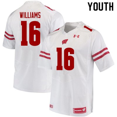 Youth Wisconsin Badgers NCAA #16 Amaun Williams White Authentic Under Armour Stitched College Football Jersey HF31W84VJ